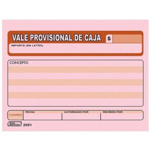 BLOCK VALE DE CAJA 1/4 CARTA 50 HJ PIEZA FORTEC MOD.VD-2051 PAQ C/3