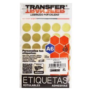 ETIQUETA ADHESIVA TAMA?O 19 MM REDONDA C/90 ORO METALICO TRANSFER