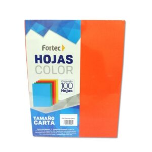 HOJAS COLOR FORTEC T/CARTA PNC NARANJA NEON PAQ C/100