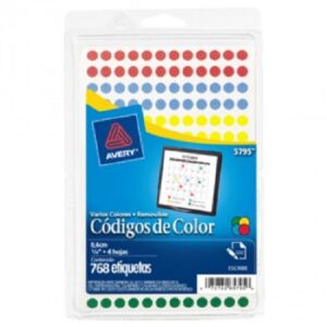 ETIQUETA BLISTER MULTIUSOS REMOVIBLE REDONDA COLORES 0.6 CM 768 AVERY