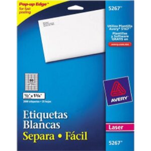 ETIQUETA INKJET BLANCA 1/2" X 1 3/4" / 1.3 X 4.5 CM 2000 AVERY