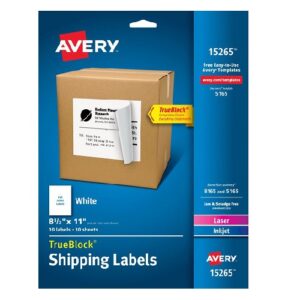 ETIQUETA LASER BLANCA - 8 1/2" X 11" / 21.6 X 27.9 CM 25 AVERY