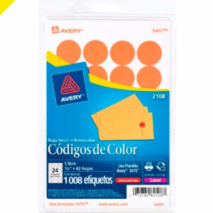ETIQUETA REDONDA REMOVIBLE LASER/INKJET. ROJO NEON. ?". 1.9 CM. 1.008 AVERY