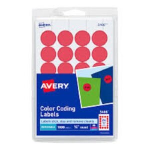 ETIQUETA REDONDA REMOVIBLE LASER/INKJET. ROJO. ?" 1.9 DI?METRO 1.008 AVERY
