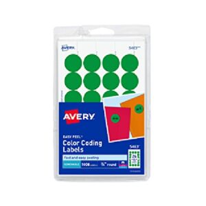ETIQUETA REDONDA REMOVIBLE LASER/INKJET. VERDE. ?". 1.9 CM. 1.008 AVERY