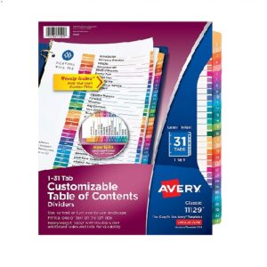 SEPARADORES DIARIO 1-31 BLANCO LASER/INKJET MULTICOLOR PREDISE?ADO 1 JUEGO AVERY