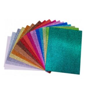 FOAMY CARTA CON DIAMANTINA VERDE PAQ CON 10 MOD.FCG0011N BARRILITO
