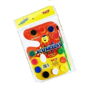 ACUARELA ESCOLAR C/12 COLORES EN PALETA BACO PIEZA