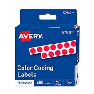 ETIQUETA REDONDA 0.6 CM ROJA AVERY 5790 PAQ C/450