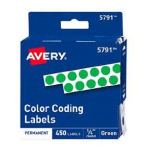 ETIQUETA REDONDA 0.6 CM VERDE AVERY 5791 PAQ C/450