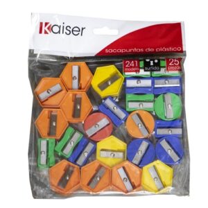 SACAPUNTAS PLASTICO SURTIDO COLORES KAISER 241 BLISTER C/25 PIEZA